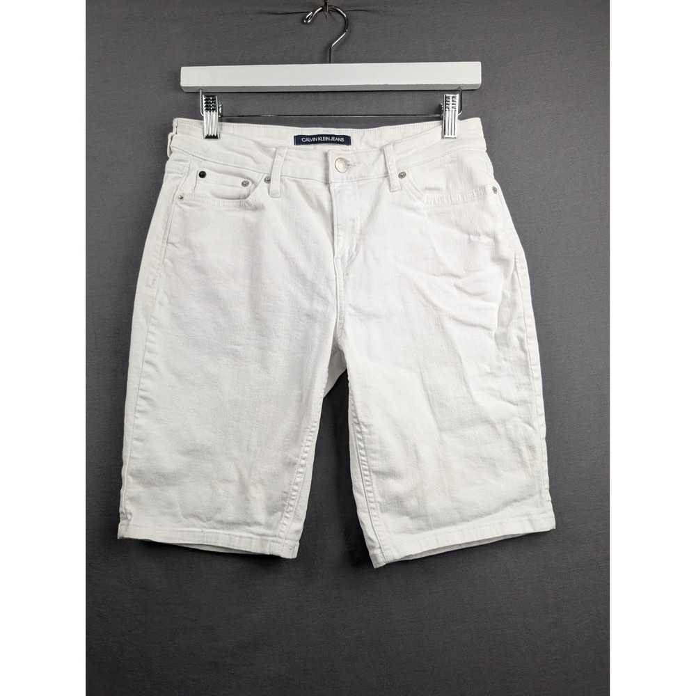 Calvin Klein Jeans Womens White Denim Bermuda Shorts Size 6 Mid Rise Stretch